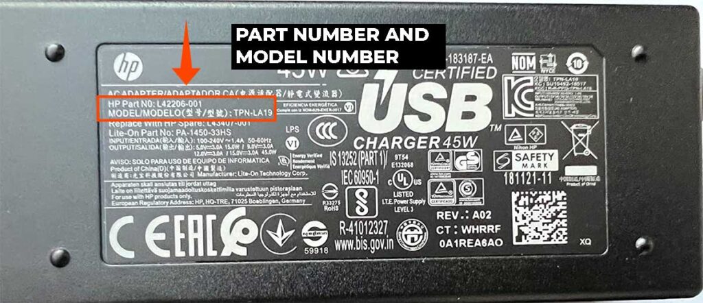 how to find laptop charger serial number hp