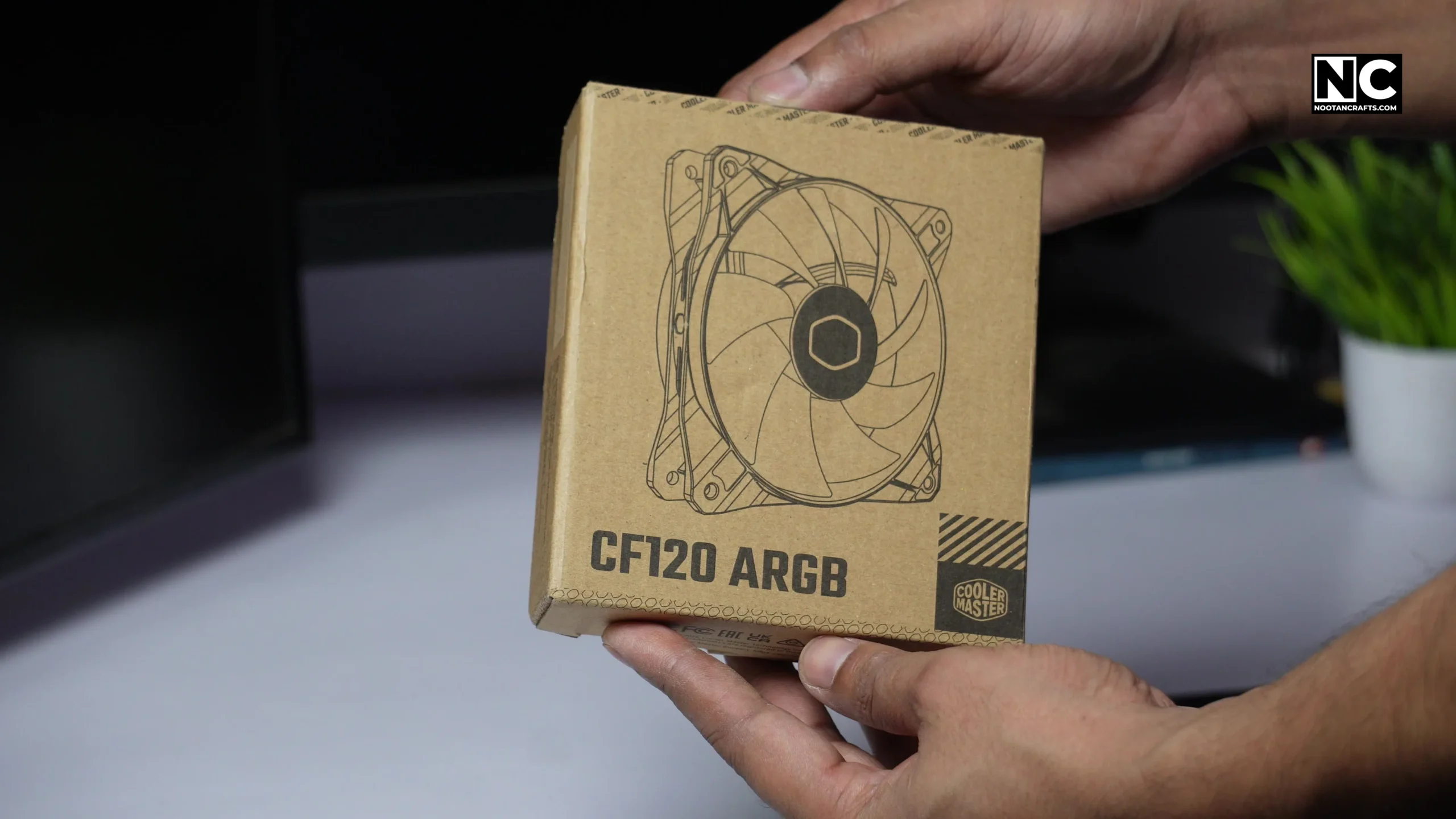 Cooler Master CF120 ARGB fan box with specifications printed on the front