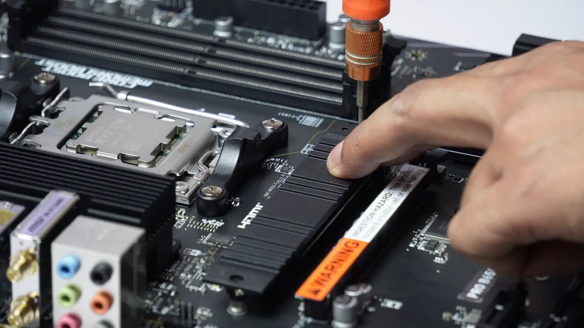Crucial NVMe SSD secured in the M.2 slot with its heatsink fitted