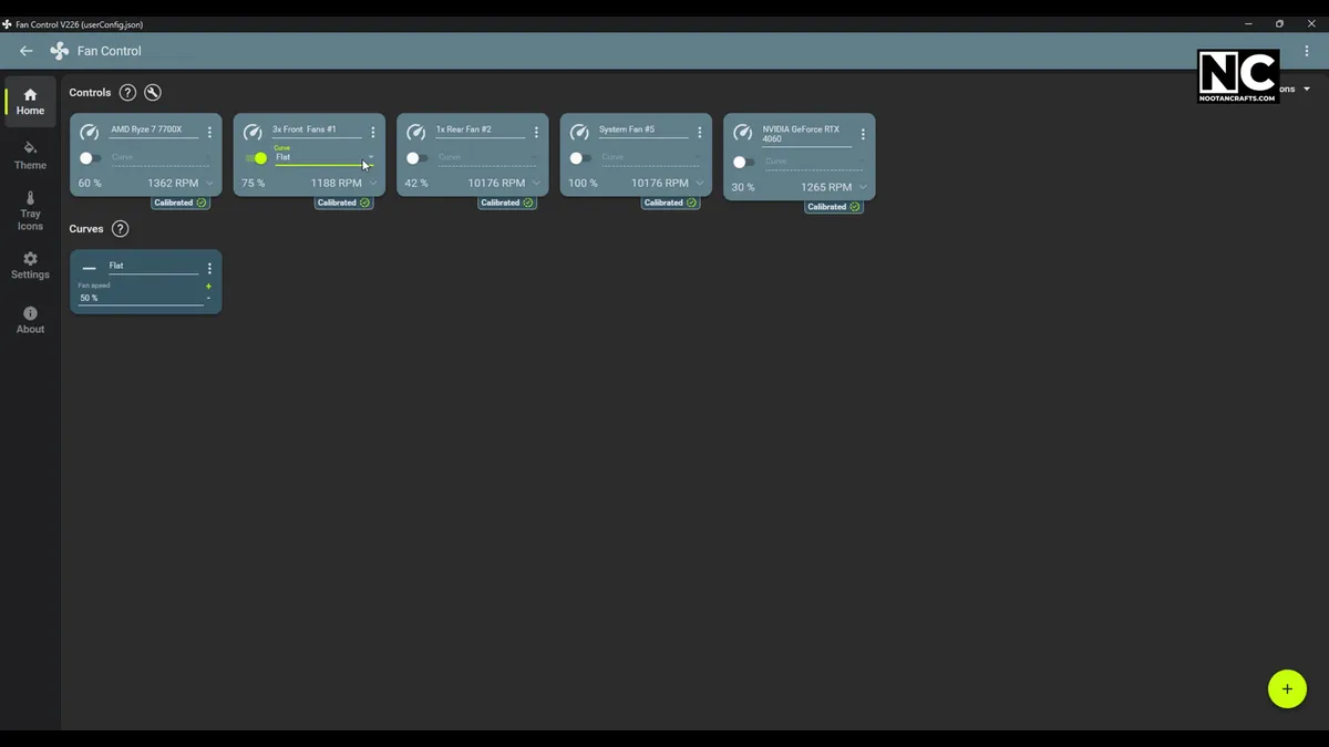 Fan Control software showing fan curves for each connected case fan