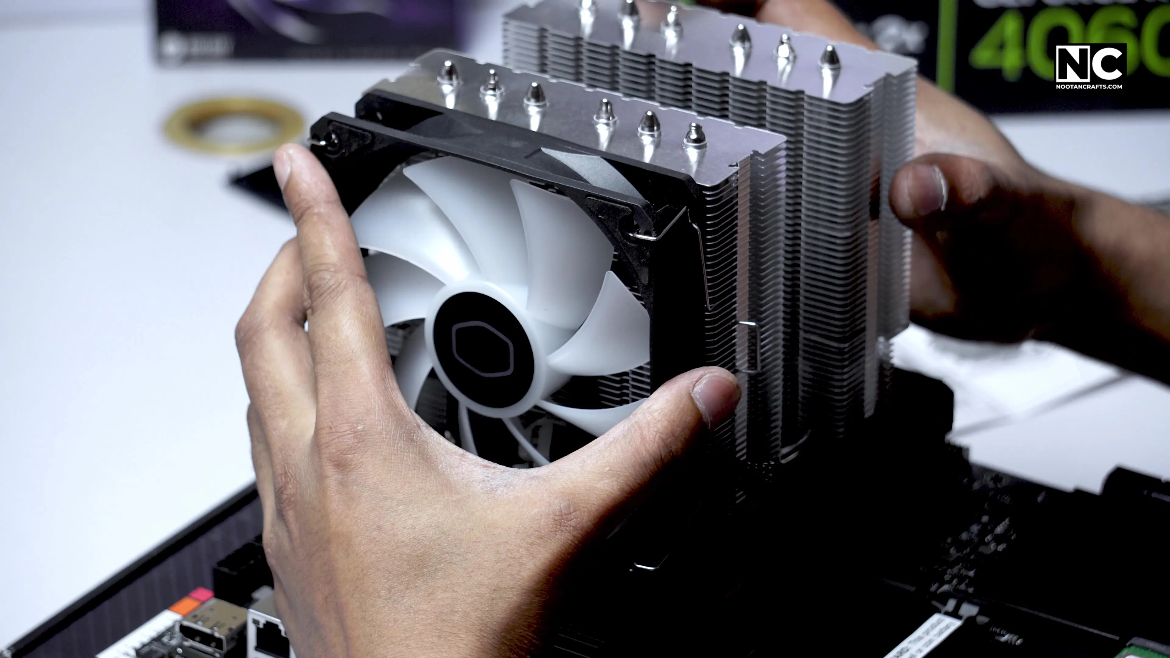 Fitting the Cooler Master Hyper 620S over the CPU