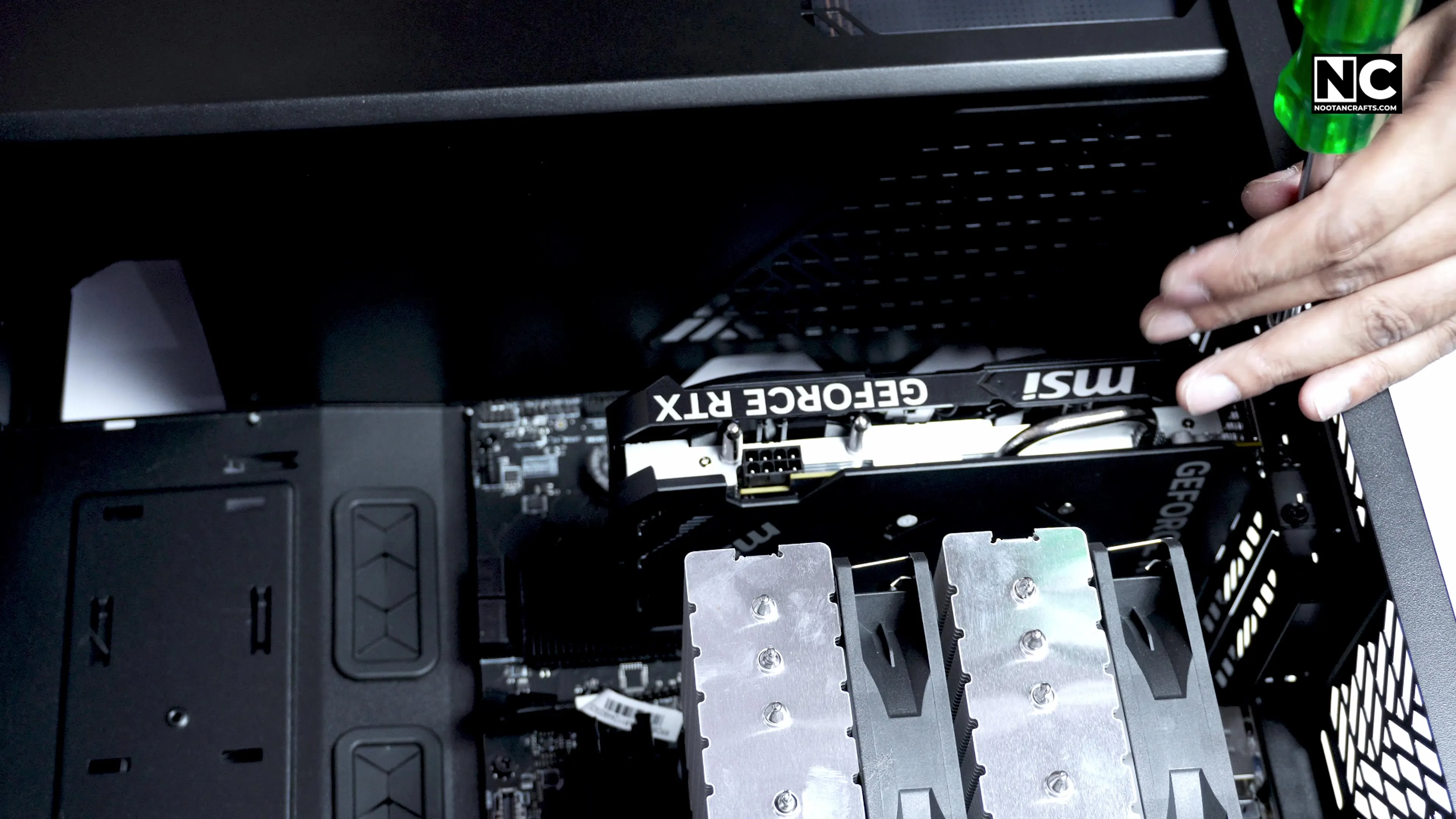 Securing the graphics card to the case