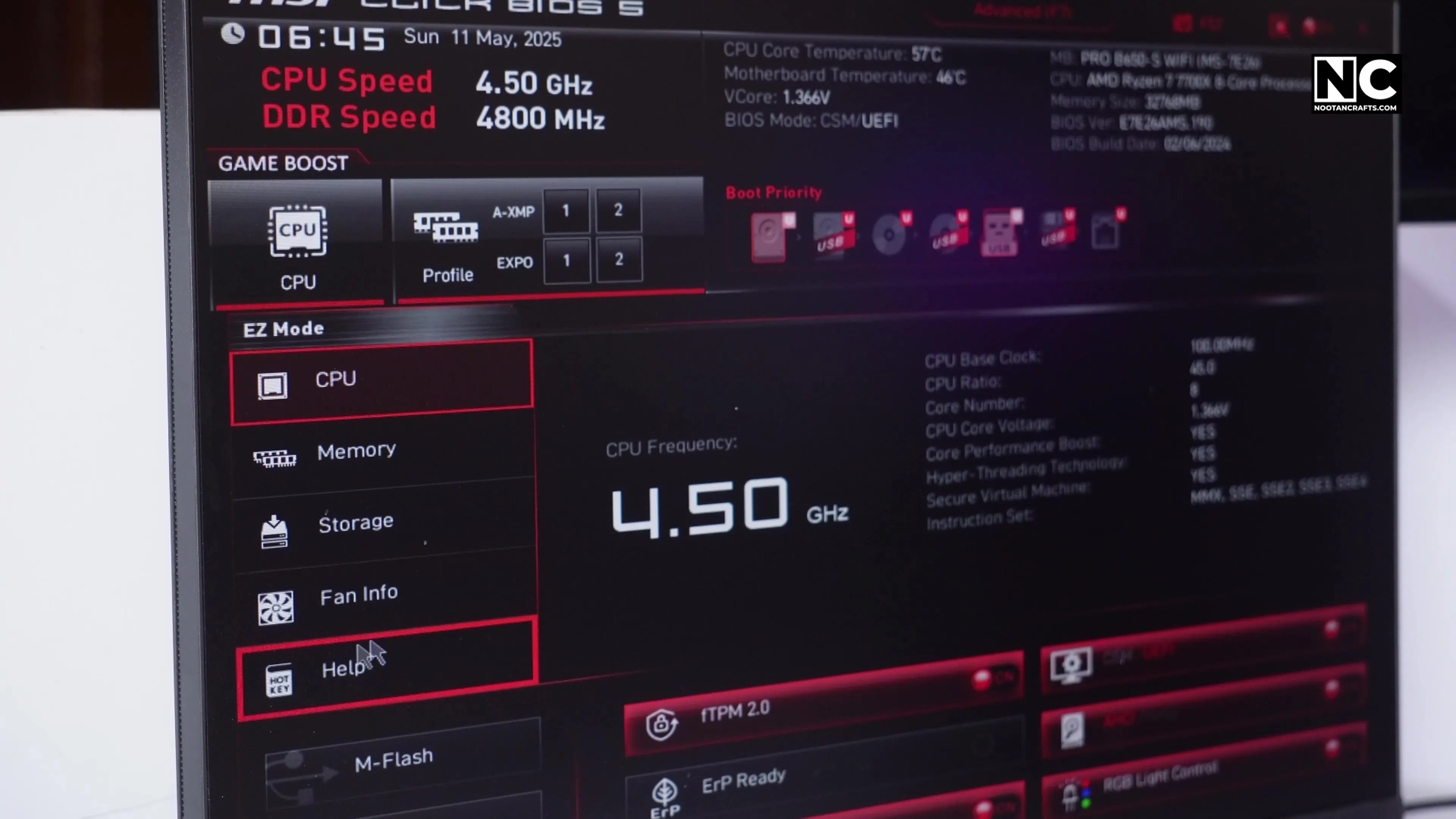 MSI PRO B650-S WIFI BIOS screen