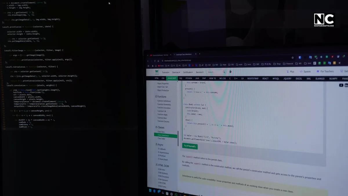 Code editor displayed on a monitor rotated to portrait orientation