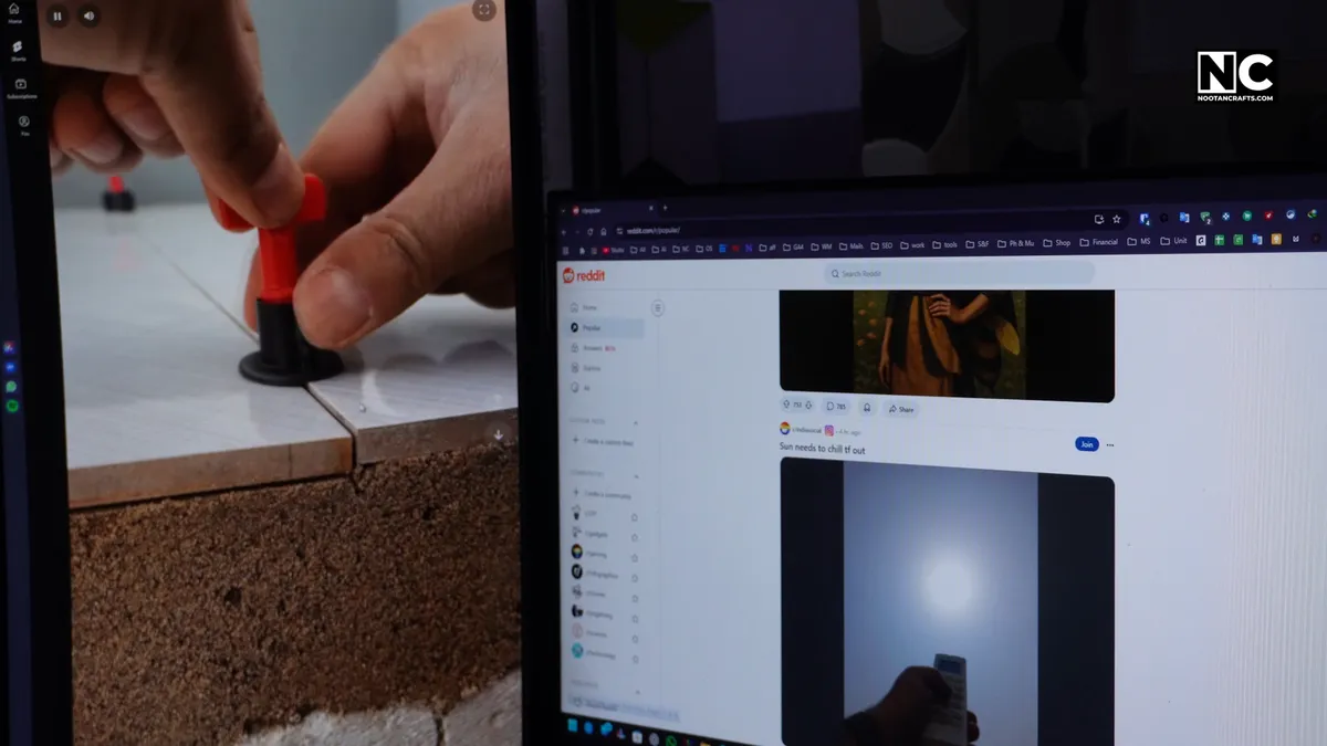 Social media feed filling a portrait-oriented desktop monitor