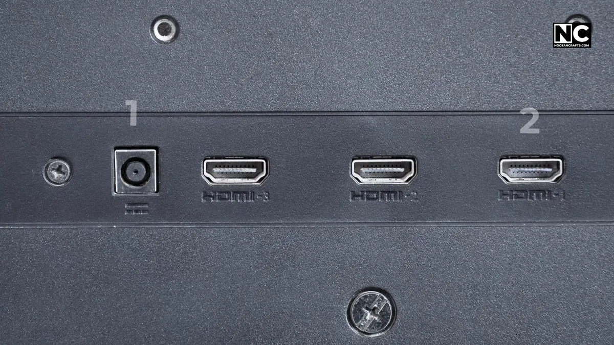 Power and display connectors on the back of a monitor