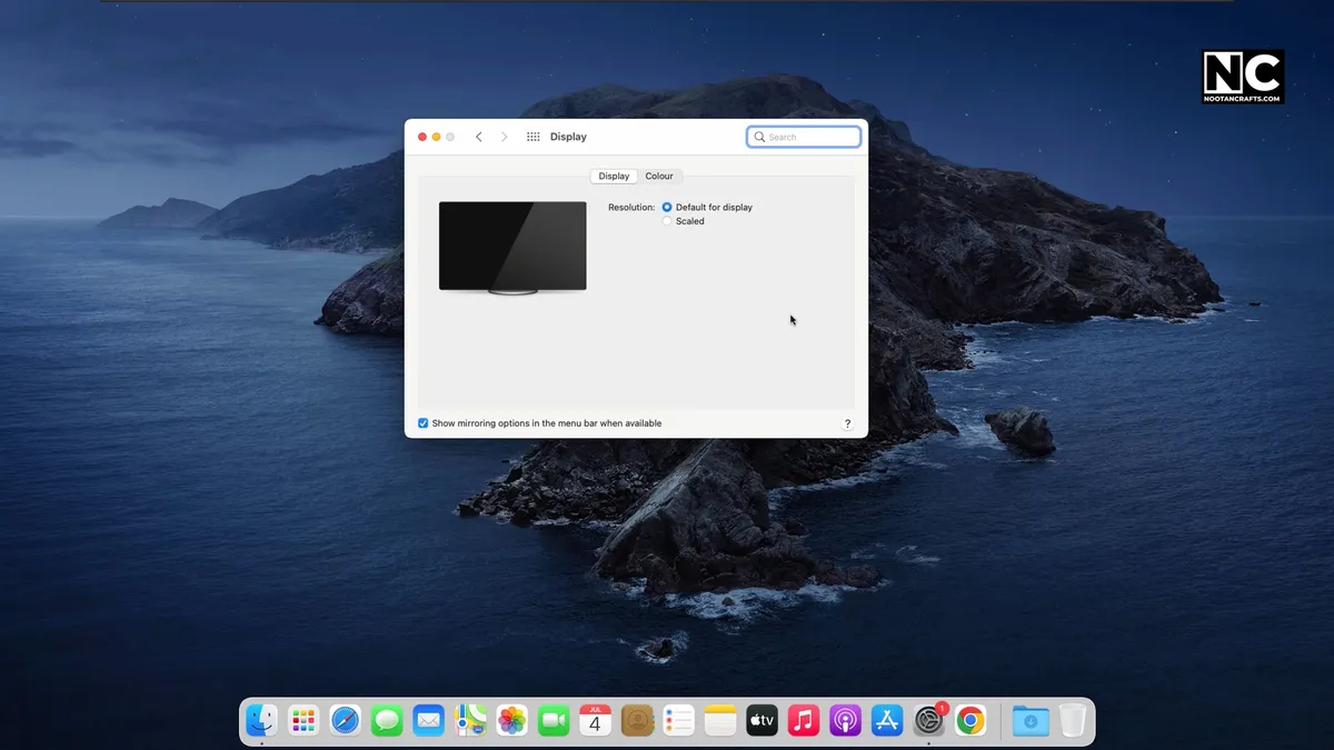 Choosing 90 degrees rotation for an external display on a Mac