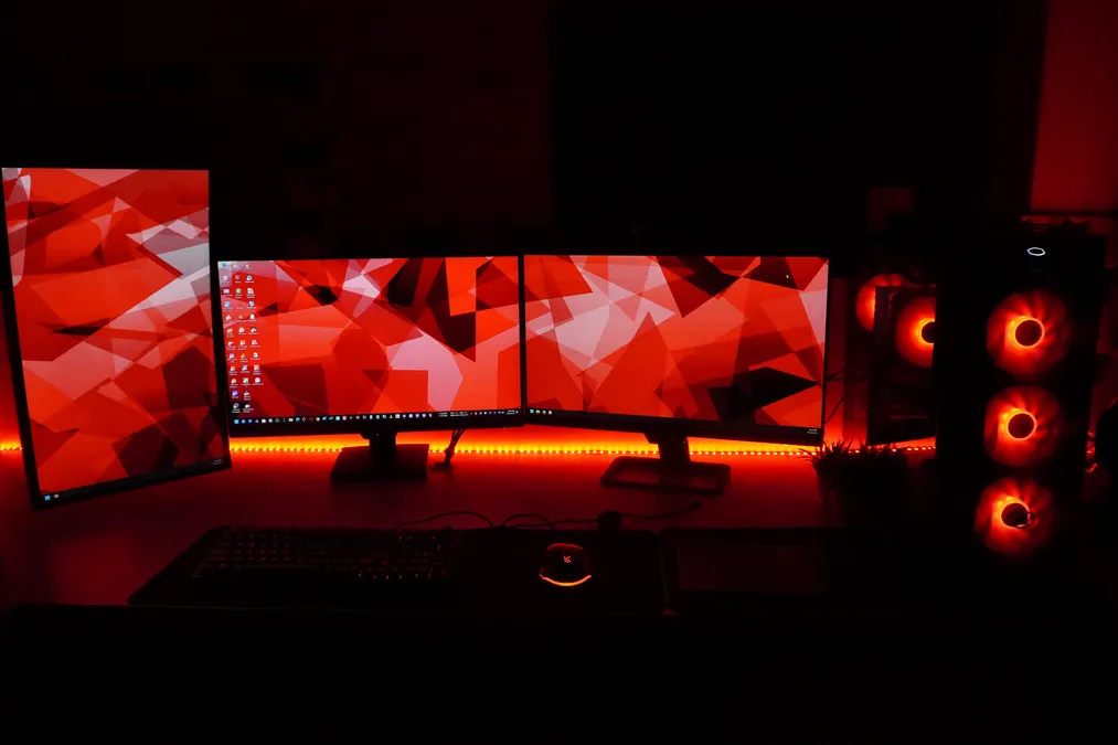PC build lit in a single uniform color across all components