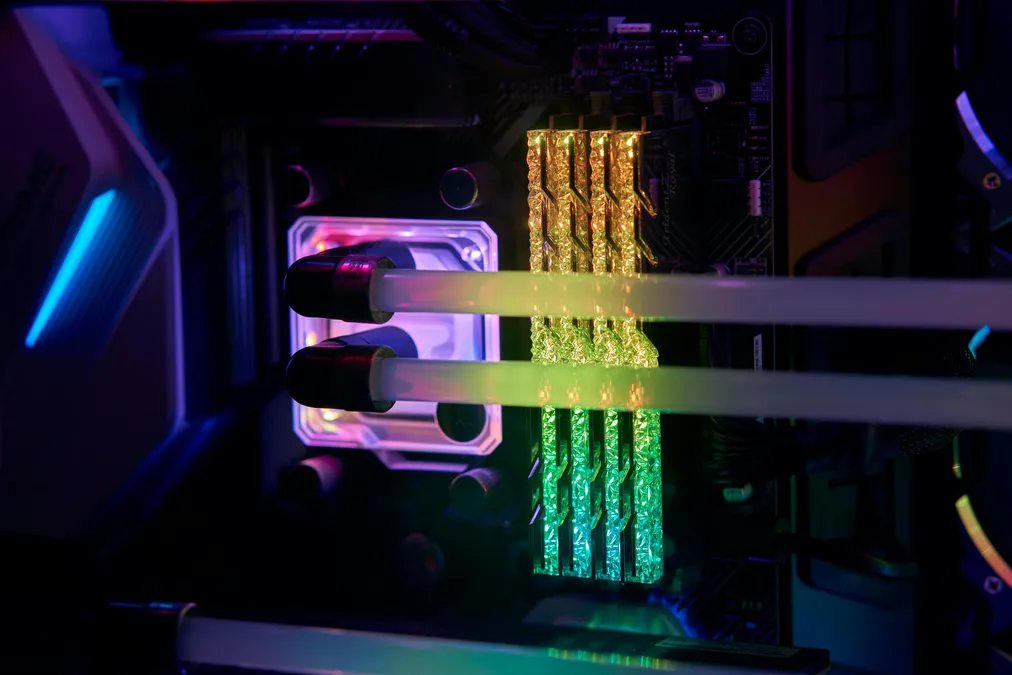 Illuminated CPU cooler inside an RGB build